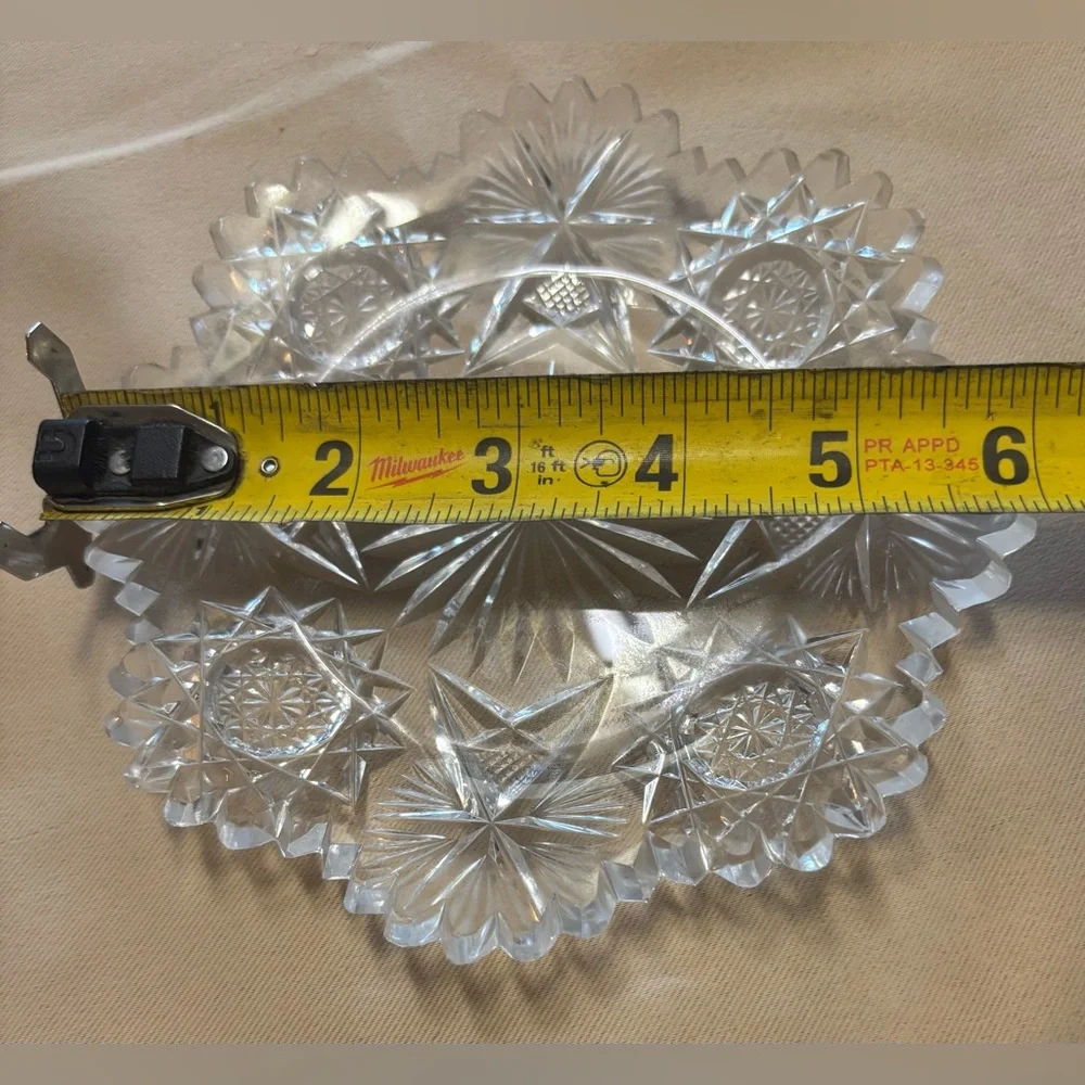 Antique American Brilliant Glass 6” Crystal Dish Bowl Sawtooth Scalloped Star‎